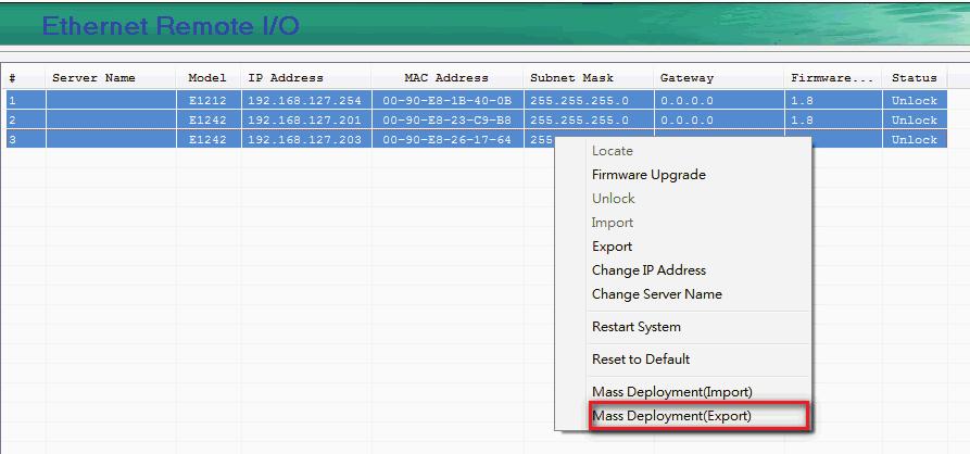 Select this command to reload a configuration from an exported.csv file.