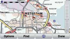 The map centres itself on you current location, and any traffic incidents in the area are shown as small symbols. Traffic menu 4. Tap on any traffic incident to get more information.