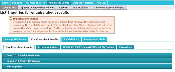 website. 1 Log in to CIE Direct and select the Administer exams tab.