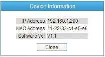 5 Device information To get information on the switches IP address, MAC