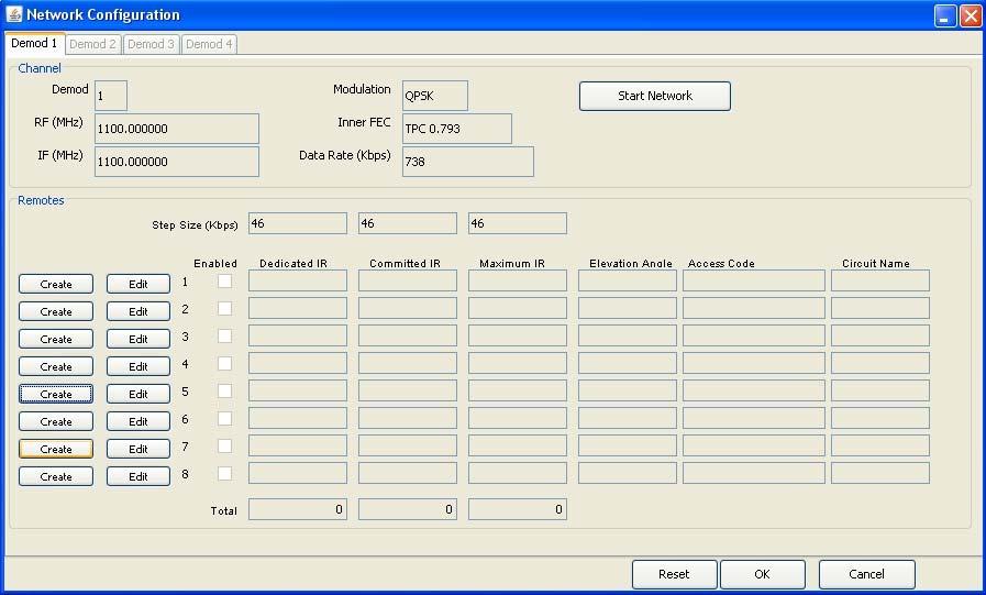 5.0 SkyWire Network Configuration From the main menu, select Network Configuration and click on an installed demodulator. If only one demodulator is installed, click on Demod1 selection.