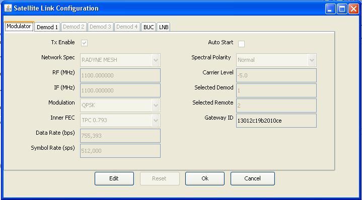 Figure 4-1 MDI Modulator Menu Selection The satellite link configuration window groups all modem system components in one area