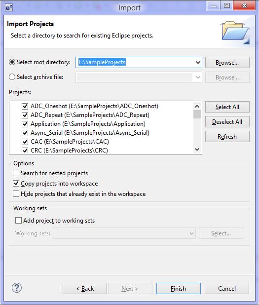 Figure 3-7 Import Projects Window In e 2 studio IDE (2) Browse for a directory or an archive that stores the projects.