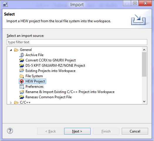 3.3. HEW Project Import This section explains HEW import feature to migrate existing project workspace to the e 2 studio IDE.