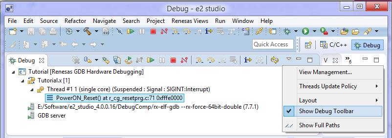 5.3. Basic Debugging Features This section explains the typical Debug views supported in e 2 studio IDE.
