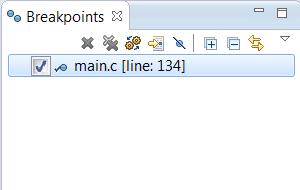 (1) To disable a breakpoint selectively, double-click on the located in the left margin of [C/C++ Editor] pane or uncheck the related line in Breakpoints view.