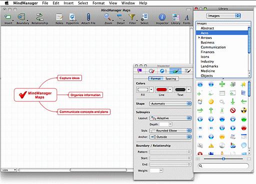 MindManager tools and views 1. 2. 5. 4. 3. 1. Menu Access to all MindManager functions. 2. Toolbar Gives you quick access to frequently-used commands for creating and editing your maps. 3. Zoom Adjusts the map magnification.
