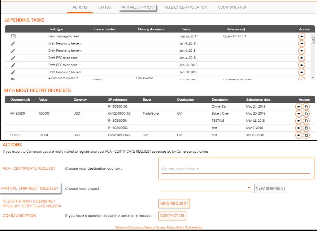 5 PARTIAL SHIPMENT Partial Shipment is initially not displayed to exporter s account: This module