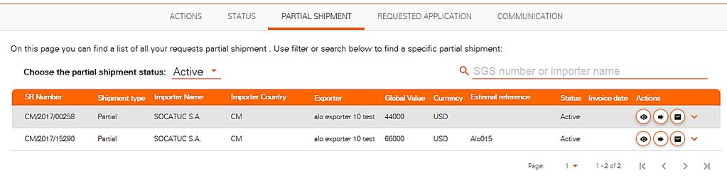 This lists the exporter s existing Project Service Request.