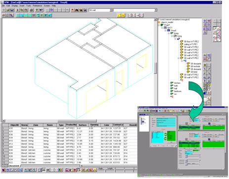 direct link between the CAD plans of a building and the building model simulation parameters. Information was manually taken from the drawings and entered in the building model front-end.
