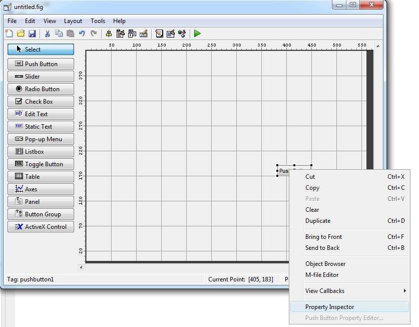 To get the properties for any component, right-click the component, then select Property Inspector.