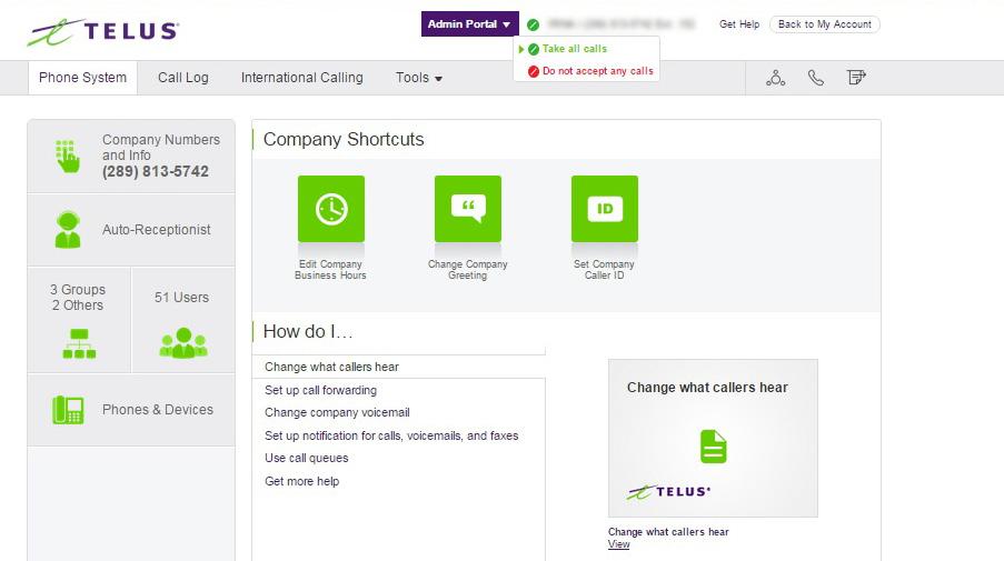 TELUS Business Connect Mobile Admin guide Part Getting started Do Not Disturb In the upper right of every page of your online account is a small coloured icon next to your name.