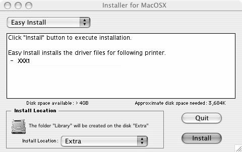 Macintosh Installation Software: OS 10.1 & Higher Install the Driver Note: Be sure to switch off antivirus software before installing a printer driver. Turn on the printer, then turn on the computer.