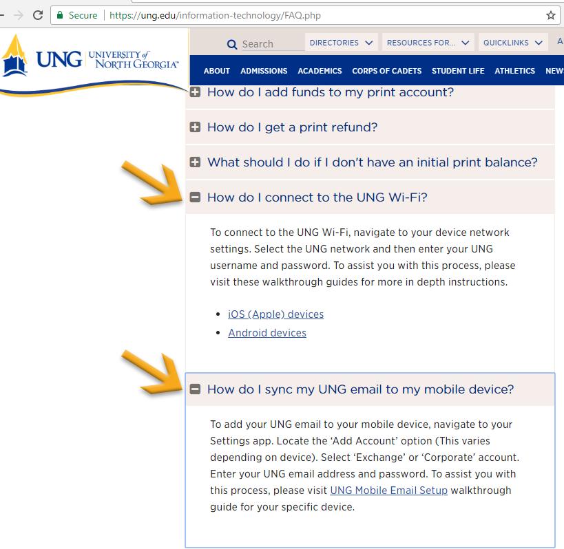 Technology Checklist Step 17 Syncing UNG Email and Connecting to WiFi Your UNG Email is the official means of communication between faculty and staff and the students they support.