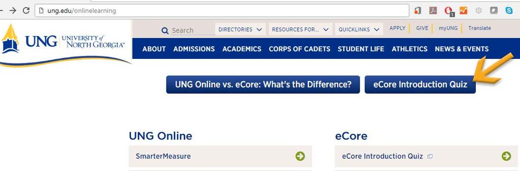 UNG Online Learning Step 21 ecore Introductory Quiz Complete the ecore Introductory Quiz required to register for any ecore course.