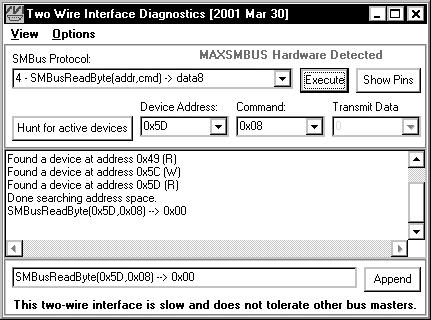 Figure 5. Simple SMBusReadByte Operation Using the Included -Wire Interface Diagnostics Table.