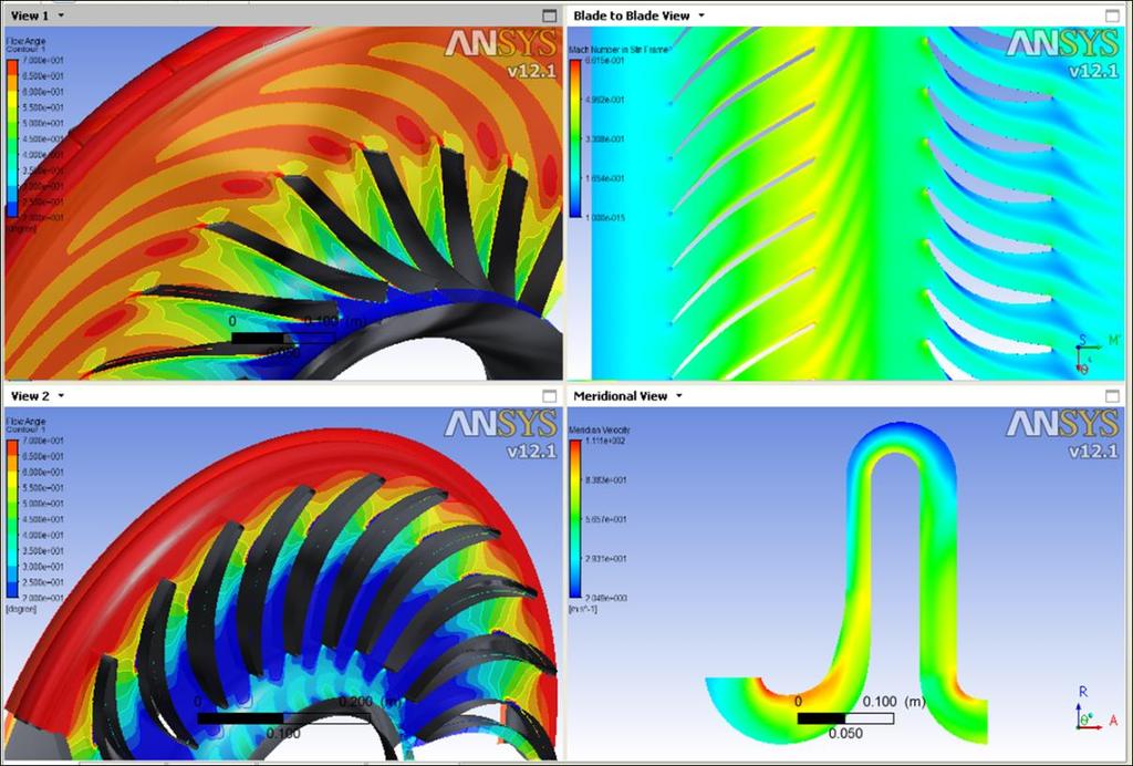 Figure 2: CFD simulation results Based on the mesh resolution defined by the user, ANSYS TurboGrid was used to automatically generate the mesh for the computational fluid dynamics (CFD) simulation.