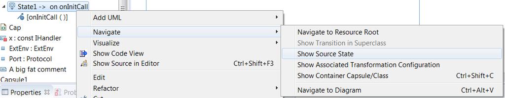 Navigation to Source State of a Transition The Project Explorer now supports navigation from a transition to