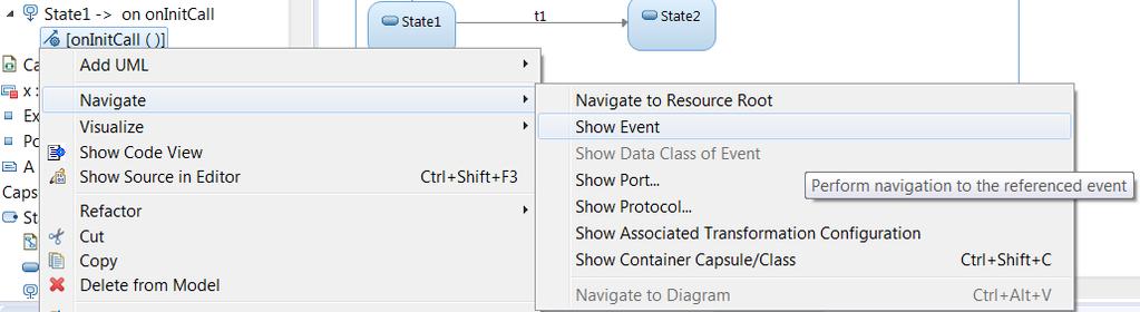 Navigation from Transition Triggers Useful navigation commands have been added for transition triggers shown in the Project Explorer.