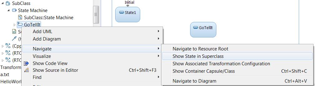 Navigation from Redefined or Excluded Elements Navigation commands are now available for navigating from redefined or excluded states, transitions or ports.