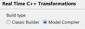Model Compiler Preferences The Real Time C++ Transformations preference page allows you to choose if you want to use the model compiler or the old C++ code generator ( Classic Builder ) for building