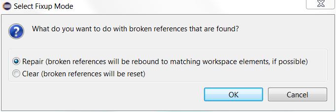 Automatic Reference Fixup A new refactoring Automatic Reference Fixup is now available on elements in the Project Explorer It finds broken references in the selected scope and attempts to either