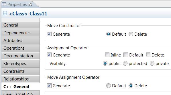 Move Constructor and Move Assignment Operator (C++ 11) The model compiler now supports the generation of a defaulted or deleted move constructor and move assignment operator