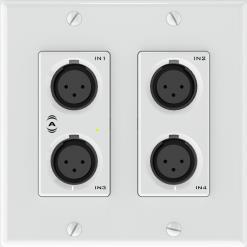 undx4i 4x2 Channel 2 Gang US Wall Plate w/xlr Inputs and Depluggable Outputs 4 Mic/Line balanced analog inputs supporting 0dB, +25dB, and +40dB gain 2 side mounted line level balanced analog outputs