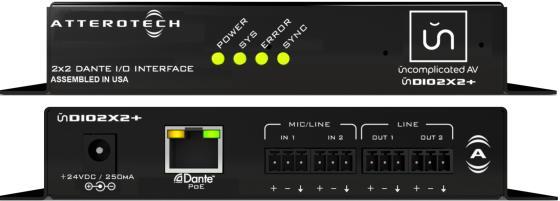 3af PoE or +24VDC from an external supply Small form factor, can be unobtrusively located near analog sources or sinks +48V phantom power per channel P/N: 900-00199-C (Dante proprietary Control),