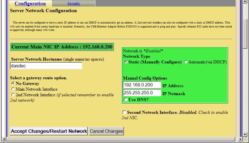 Programming a static IP address for the One-Net Click on the Setup tab, followed by the Network button. Enter a static IP address.
