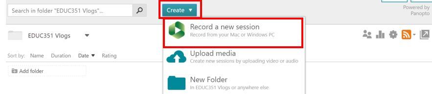 Using Panopto to Record or Upload Creating a New Panopto Recording 1. Access the appropriate folder you created for a course.