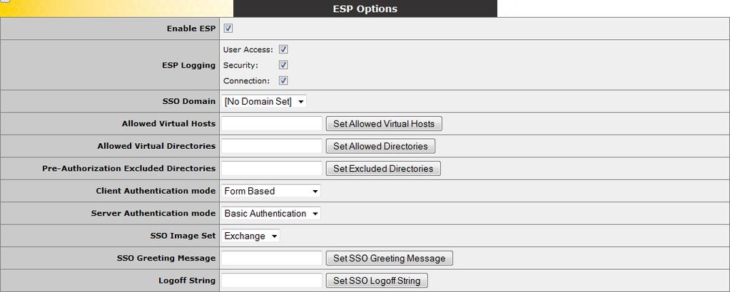 4 ESP Web User Interface (WUI) Options The sections below describe the ESP WUI Options. 4.1 ESP Options The ESP feature must be enabled before the options can be configured.