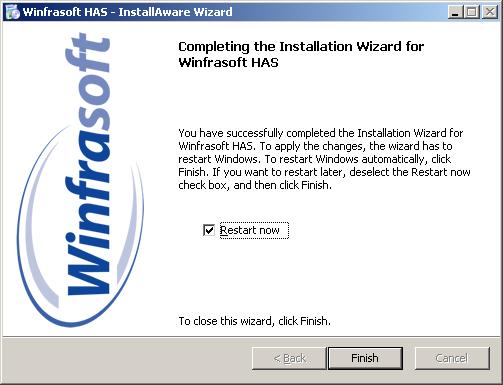 Deployment 11 (8) Ensure no critical errors have occurred during the Winfrasoft HAS Active Directory Initialisation, if so contact Winfrasoft for support. Click Close to continue.