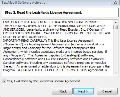 20 TextMap 17. In the Product ID box, type the TextMap license number. You must be registered with LexisNexis as a valid user of this software to have this registration information.