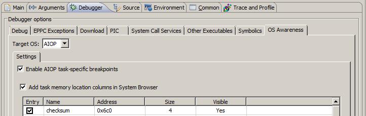Select Add task memory location columns in System Browser from the OS Awareness tab. 2. To add a new column entry, select a specific address for WS RAM (task specific).