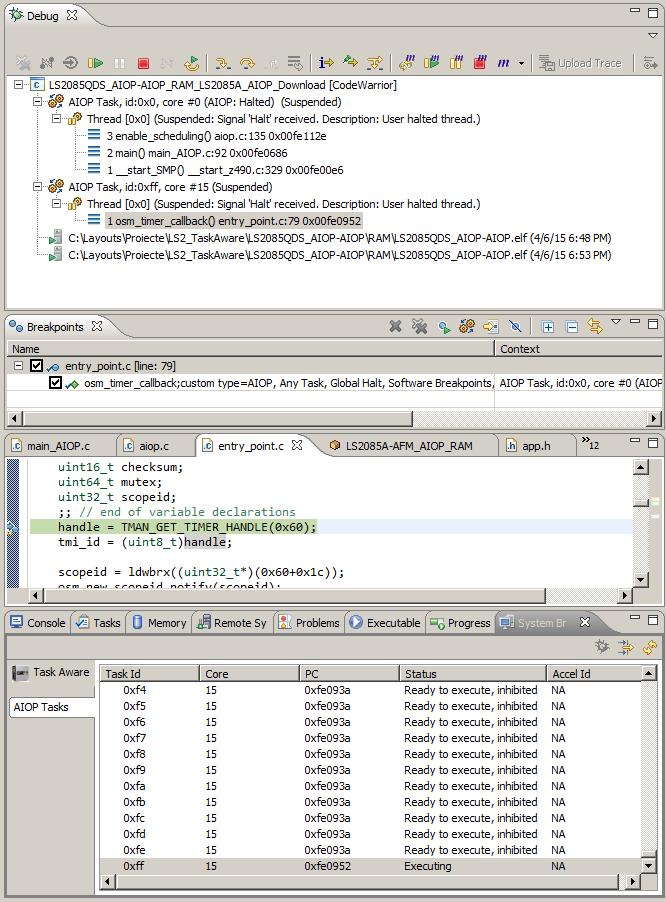 AIOP task specific breakpoints Figure 25. Final state 6.5 Example for using Breakpoint AIOP, Any Task, Task Halt For this type of breakpoint, the task is inhibited without halting the system.