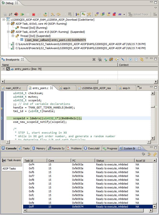AIOP per-task stepping Figure 28. Task Stepping mode button After a task step, that task will be shown in the System Browser as Ready to execute, inhibited. Figure 29.