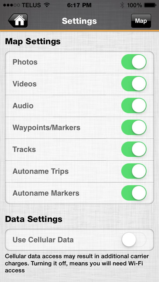 The Settings feature is also accessible from the Map page (under Tools). My Trips Select My Trips to view and manage all of your saved trips.