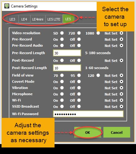 THE CAMERAS TAB The LE3, LE4, LE4 mini, LE5, and LE5 LITE cameras are supported by VERIPATROL. Configuring Camera Settings Each camera has several device settings.