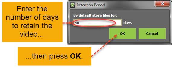 Figure 63 6. Enter the number of days for which the videos should be stored. The retention period can be set to any whole number of days from 1-9999.