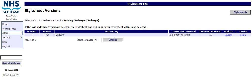 MANAGING STYLESHEETS To create your new stylesheet version click on the Update link: