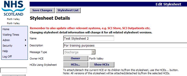 MANAGING STYLESHEETS You will now need to save changes and return to the stylesheet list: Click here to save changes Click on