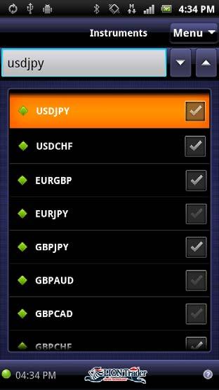 Instrument Subscription Menu - Instruments To subscribe or unsubscribe an Instrument, go to Menu > Instruments. This screen allows you to subscribe to or unsubscribe from trading instruments.