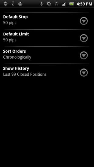 Settings Menu - Settings To configure application settings, go to Menu > Settings. Tap the Default Stop: You can input a number to set the Default Stop proximity to your opening position.