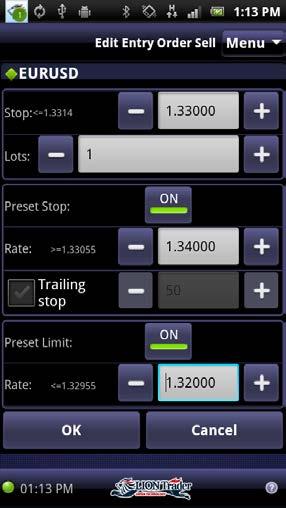 Trade - Preset Stop/Limit Order for Open Positions or Entry Orders Preset Stop/Limit Order for Entry Order To preset stop/limit order