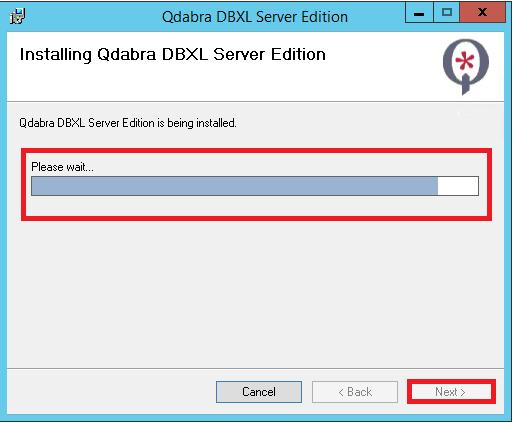 Page 33 of 48 A progress bar shows the Qdabra DBXL Server Edition