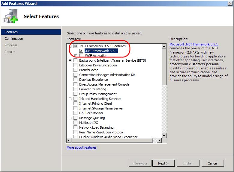 Figure 18 Installing the.net Framework prerequisite Note: The VM Role Integration Components require.