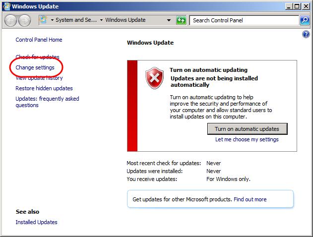 Figure 21 Changing Windows Update settings 15.