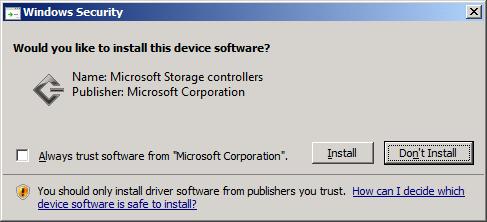 When prompted to install device software, click Install to proceed.