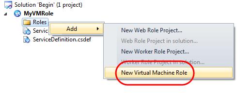 Role. Figure 43 Adding a new Virtual Machine Role to the project Note: Currently, access to VM Role is available through an invite-only